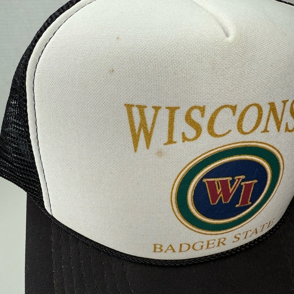 Vintage Wisconsin Badger State Foam Black & White Trucker Hat Snapback Retro WI - Picture 4 of 16